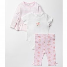 W23717:  Baby Girls Stripe 3 Piece Outfit (0-12 Months)