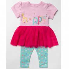 W23881:  Baby Girls Happy Tutu Dress & Legging Outfit (0-12 Months)