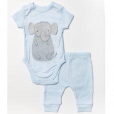 W23912: Baby Boys Elephant Ribbed Bodysuit & Legging (0-12 Months)