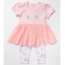 W23921:  Baby Girls Cat Floral Tutu Dress & Legging Outfit (0-12 Months)