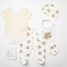 W23948: Baby Unisex Bears 6 Piece Mesh Bag Gift Set (NB-6 Months)