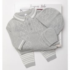 W24200: Baby Boys Knitted 4 Piece Outfit In A Gift Box (NB-6 Months)