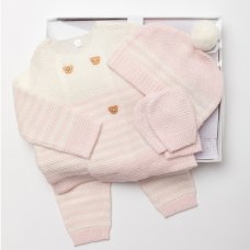 W24201: Baby Girls Knitted 4 Piece Outfit In A  Luxury Gift Box (NB-6 Months)
