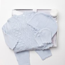 W24203: Baby Boys Knitted 4 Piece Outfit In A  Luxury Gift Box (NB-6 Months, boxes slight damage)
