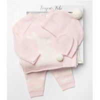 W24216: Baby Girls Knitted 4 Piece Outfit In A Gift Box (NB-6 Months)
