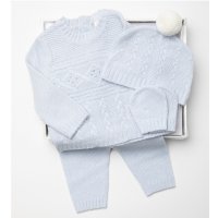 W24220: Baby Boys Knitted 4 Piece Outfit In A  Luxury Gift Box (NB-6 Months, boxes slight marks/damage)