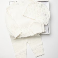 W24223: Baby Girls Knitted 4 Piece Outfit In A  Luxury Gift Box (NB-6 Months, Boxes slight marks)