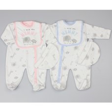 WF1676: Baby I Love Mummy 3 Piece All In One, Bib & Hat Set (0-9 Months)