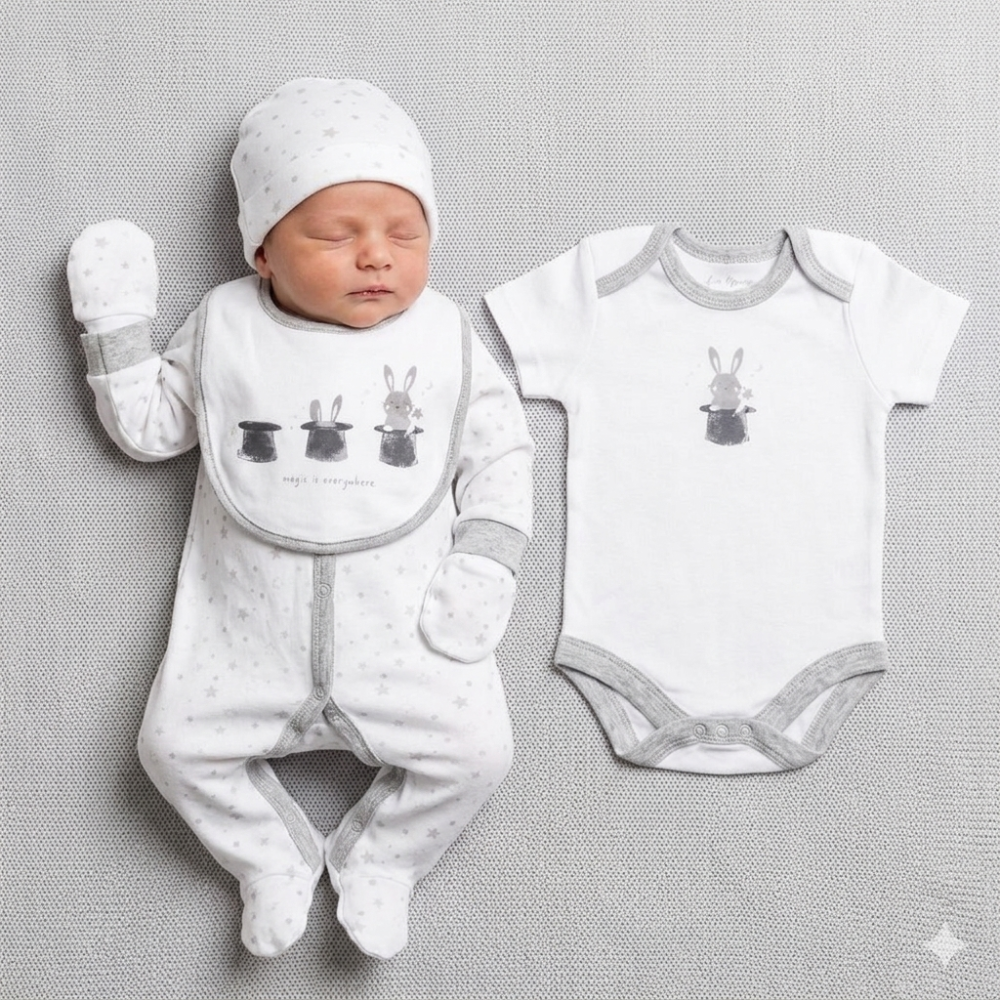 A02840: Baby Unisex Bunny 6 Piece Mesh Bag Gift Set (NB-6 Months) A02840: Baby Unisex Bunny 6 Piece Mesh Bag Gift Set (NB-6 Months)