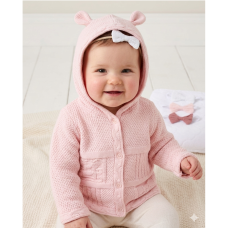 B03799: Baby Pink Cotton Knit Bear Hooded Cardigan (0-12 Months)