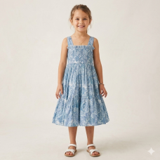 B03911: Girls Shell Print Dress With Smocking (3-11 Years)