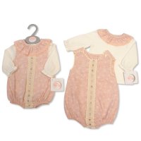 BIS-2020-2328: Baby Girls 2 Piece Romper With Ribbon & Lace (NB-6 Months)