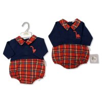 BIS-2020-2401: Baby Tartan Short Romper - Dino (NB-6 Months)