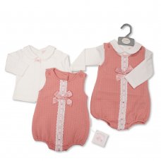 BIS-2020-2416: Baby Girls 2 Pieces Romper Set with Lace and Bow (NB-6 Months)