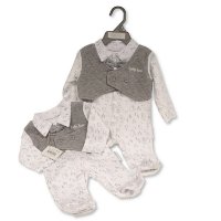 BIS-2020-2453: Baby Boys All In One With Mock Waistcoat & Bow  (NB-6 Months)