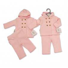 BIS-2020-2524: Baby Girls Knitted Hooded Jacket & Pant Outfit (NB-6Months)
