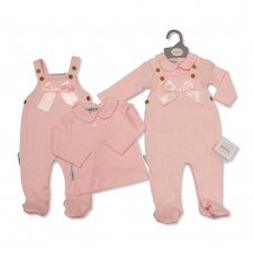 BIS-2020-2525: Baby Girls Top & Knitted Dungaree Outfit (NB-6Months)