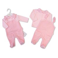 BW-2020-2634: Baby Girls Jacquard 2 Pieces Dungaree Set with Pockets (NB-6 Months)