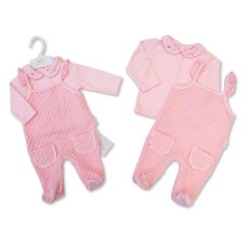 BW-2020-2634: Baby Girls Jacquard 2 Pieces Dungaree Set with Pockets (NB-6 Months)