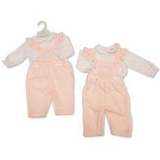 BW-2020-2698: Baby Girls Dungaree With Bows & top Outfit (NB-6 Months)