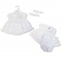 BIS-2120-6004: Baby Girls Dress, Pant & Headband Set- White (NB-6 Months)
