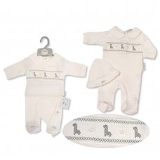 BIS-2120-6079: Baby All in One with Smocking and Hat - Giraffe (NB-6 Months)