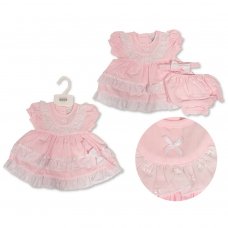 BIS-2120-6095: Baby Girls Dress, Pant & Headband Set- Pink (NB-6 Months)