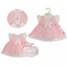 BIS-2120-6096: Baby Girls Dress, Pant & Headband Set- Pink (NB-6 Months)