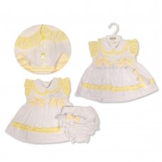 BIS-2120-6101: Dress, Pant & Headband Set- Lemon (NB-6 Months)