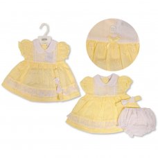 BIS-2120-6104: Baby Girls Dress, Pant & Headband Set- Lemon (NB-6 Months)