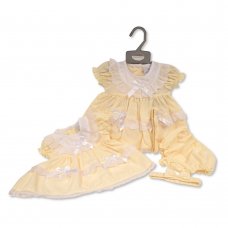 BIS-2120-6145: Baby Dress with Lace and Bows  (NB-6 Months)