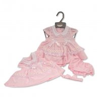 BIS-2120-6146: Baby Dress with Lace and Bows - Daisies  (NB-6 Months)