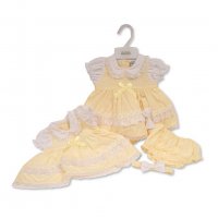 BIS-2120-6148: Baby Dress with Lace and Bows - Daisies (NB-6 Months)