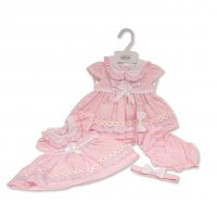 BIS-2120-6152: Baby Dress with Lace and Bows - Daisies (NB-6 Months)