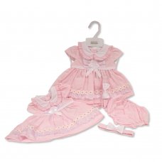 BIS-2120-6152: Baby Dress with Lace and Bows - Daisies (NB-6 Months)