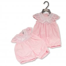 BIS-2120-6160: Baby Girls Romper with Lace and Bow (NB-6 Months)