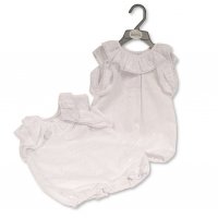 BIS-2120-6162W:  Baby Girls Broderie Anglaise Romper- White (NB-6 Months)