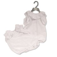 BIS-2120-6162W:  Baby Girls Broderie Anglaise Romper- White (NB-6 Months)