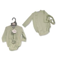 BIS-2120-6176: Baby Girls Ribbed Romper & Headband Set- Sage (0-12 Months)