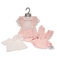 BIS-2020-6202: Baby Girls Romper Set with Suspenders and Bow (NB-6 Months)