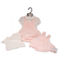 BIS-2020-6203: Baby Girls Short Dungaree Set with Lace and Bow (NB-6 Months)