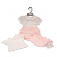 BIS-2020-6204: Baby Girls Short Romper Set with Bow (NB-6 Months)