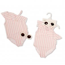 BIS-2120-6231: Baby Girls Ruffle Neck Swimsuit & Sunglasses- Pink (12-24 Months)