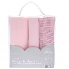 BIT133848: Soft & Cosy 3 Piece Moses Basket Set - Assorted Colours