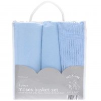BIT133848: Soft & Cosy 3 Piece Moses Basket Set - Assorted Colours