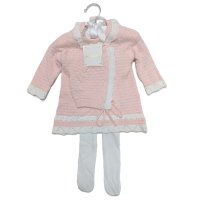 BRL2846: Baby Girls Knitted Dress, Tights &  Bonnet Set (3-9 Months)