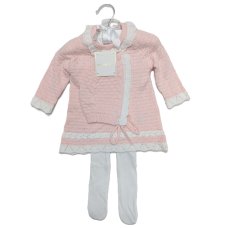 BRL2846: Baby Girls Knitted Dress, Tights &  Bonnet Set (3-9 Months)