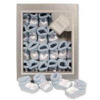 BSS-116-215S: Knitted Baby Bootees with Satin Top- Sky (0-3 Months)