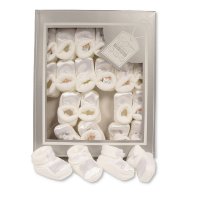 BSS-116-215W: Knitted Baby Bootees with Satin Top- White (0-3 Months)