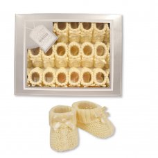 BSS-116-354L: Knitted Baby Bootees with Bow- Lemon (0-3 Months)